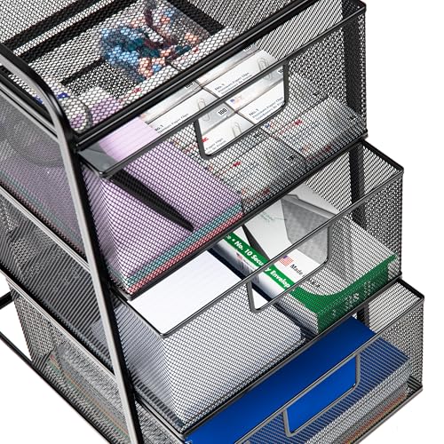 Mind Reader Rolling Storage Cart with Removable Drawers, Multi-Purpose Organizer for Office, Metal Mesh, Black