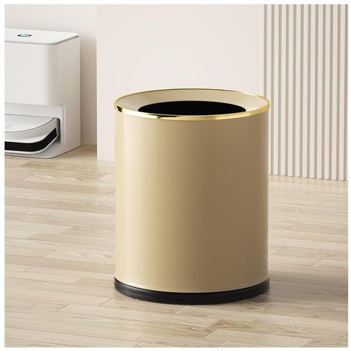 YOJIA 3.17 Gallon Round Open Top Metal Trash can, Modern Large Waste Baskets, Elegant, Gold Garbage Can, for Bathroom, Bedroom, Office, Hotel, Cafe, Business(Beige, 12L)