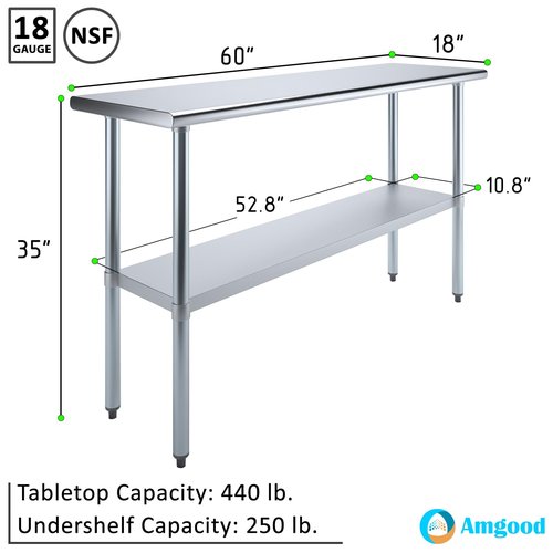 18 in. x 60 in. Stainless Steel Work Table | NSF Kitchen Prep Table | Utitly Metal Table