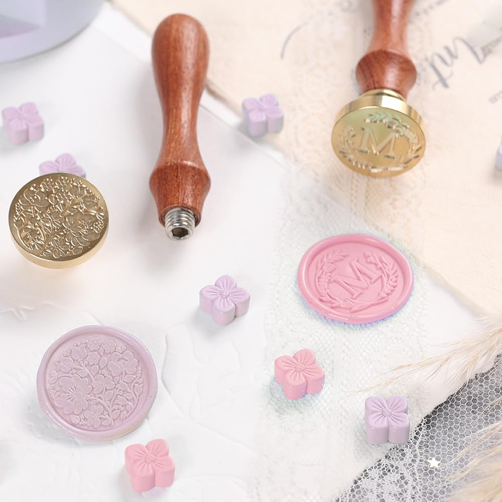 WUERLIN Letter Alphabet M Wax Seal Stamp, Wicker Eucalyptus Initial Sealing With Flower for Wedding Invitation, Gift Wrap, Envelopes, Christmas Card