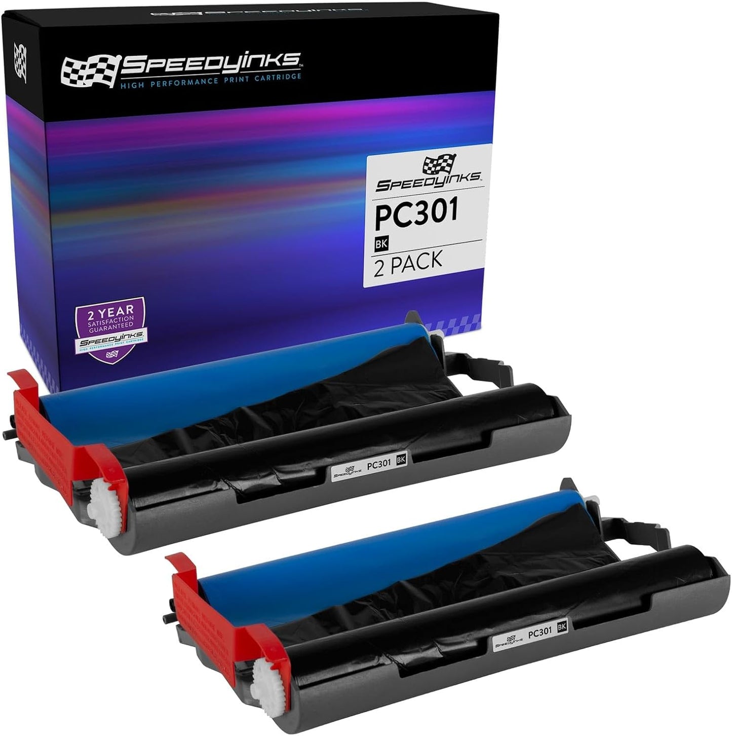 SpeedyInks Fax Cartridge Replacement - 2-Pack Roll for Brother PC301 | Compatible with FAX 885MC, Intellifax 750, 770, 775, 870MC