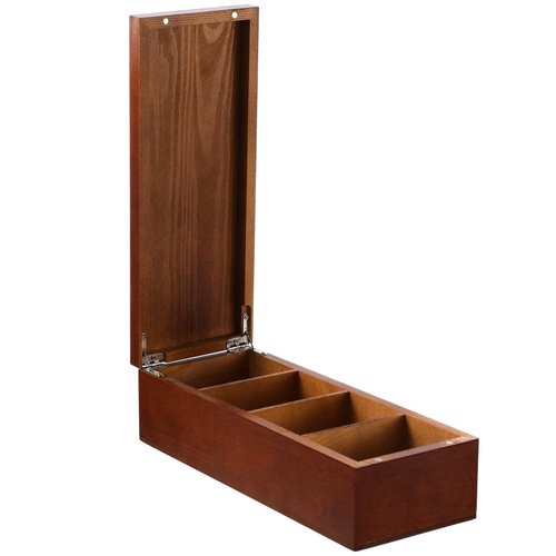 YHomU Business Card Holder 2.2 x 3.5 Inch Index Card Holder Wooden Business Card Holder, 4-Compartment Card Storage Box, Business Card Organizer, Desktop Divided Index Card Box for Office