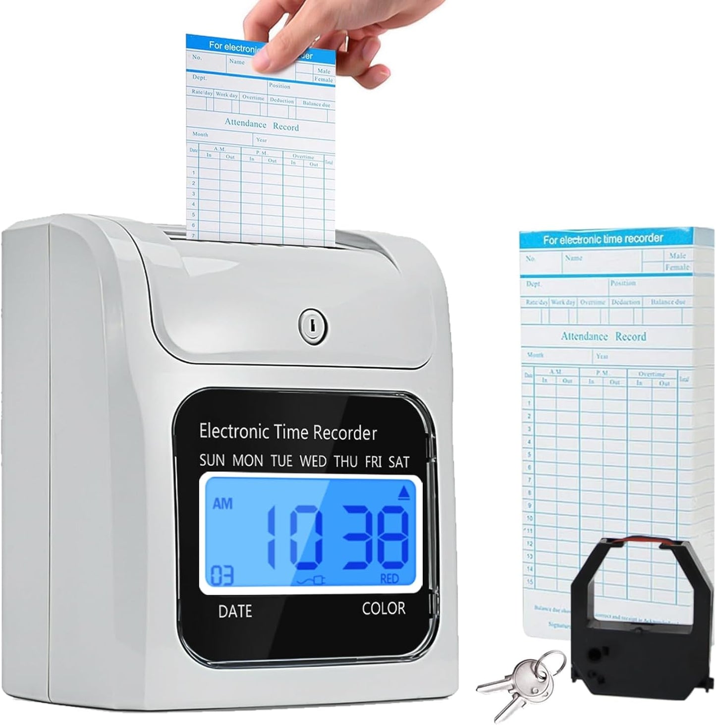 TooCust Time Clock for Small Business - Auto-Align Punch Machine with 50 Time Cards & Security Keys