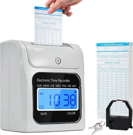 TooCust Time Clock for Small Business - Auto-Align Punch Machine with 50 Time Cards & Security Keys