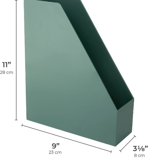 Alfion Magazine File Holder 2-Pack | Sturdy Plastic Vertical Organizer Box with Rubber Feet | Sage Green Desk Accessories for Modern Office