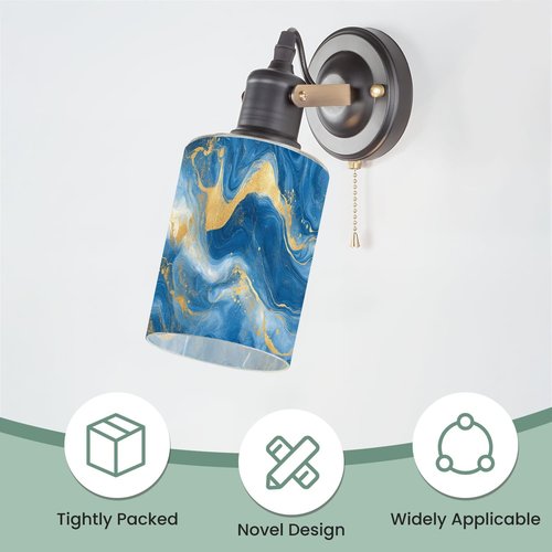 2 Pack Cylinder Glass Lamp Shade Flowing Blue Waves Gold Accents Marbled Texture Dynamic Movement Covers with 1-5/8" Fitter Opening Light Fixture Replacement for Table Lamp Bathroom Vanity Lights