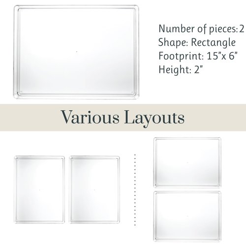 STORi SimpleSort 2-Piece Stackable Clear Drawer Organizer Set | 12" x 9" x 2" Rectangle Trays | Wide Makeup Vanity Storage Bins and Office Desk Drawer Dividers | Made in USA