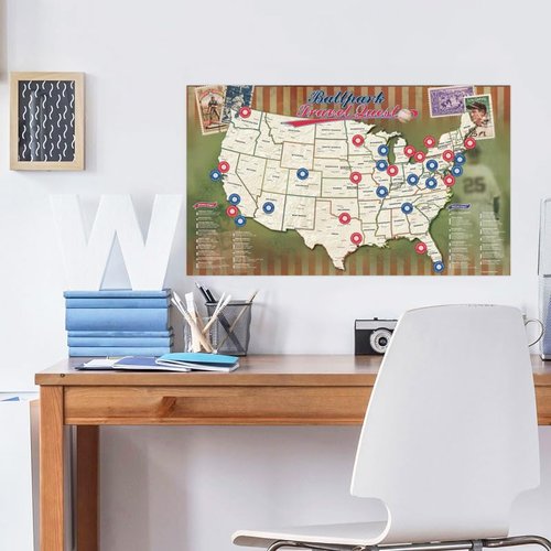 Map Your Travels Ballpark Travel Quest Poster Set | Laminated and Includes Stickers | 17"x28" | Made in the USA
