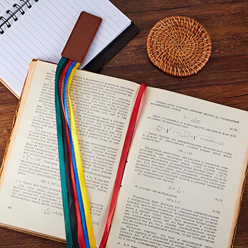 Outus Classic Leather Bookmarks with Colorful Ribbons, Set of 3, Yellow, Blue, Red, Green