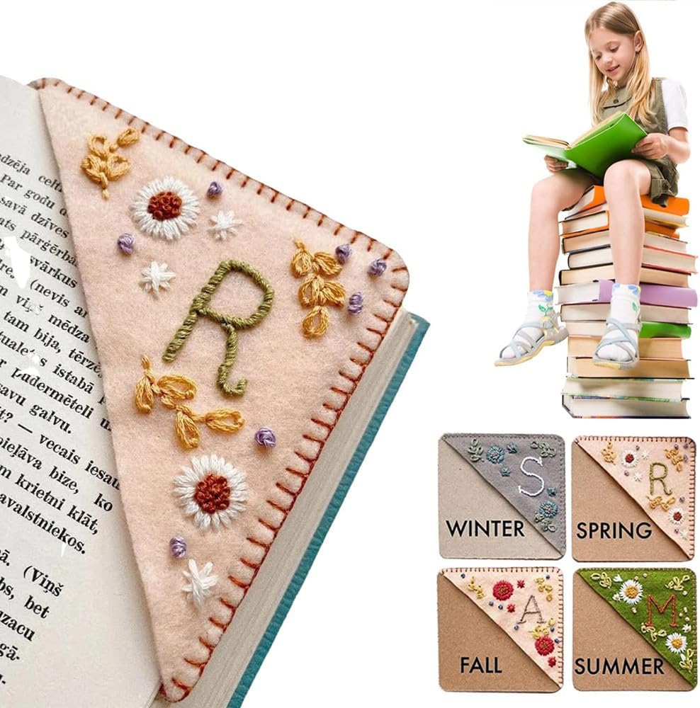 Skiennix Personalized Hand Embroidered Corner Bookmark - Cute Flower Design | Perfect Gift for Book Lovers