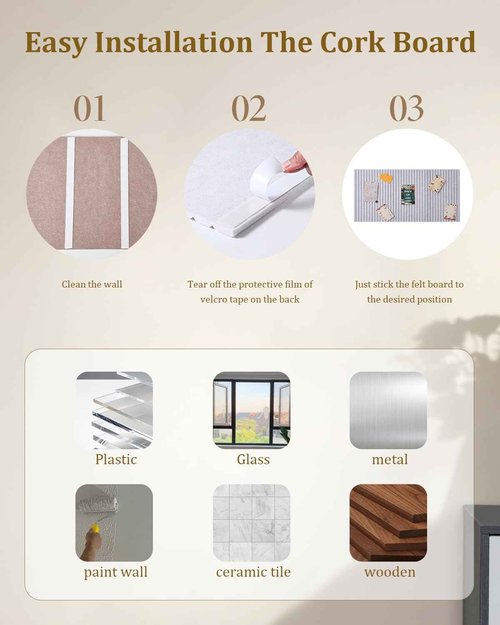 Rokeblau 48x32 inches Large Bulletin Board, Decorative Felt Pin Board, 0.35“ Thick Foldable Photo Display Board with Self-Adhesive Tape, Vision Board for School Home Kitchen Office Walls - Dark Camel