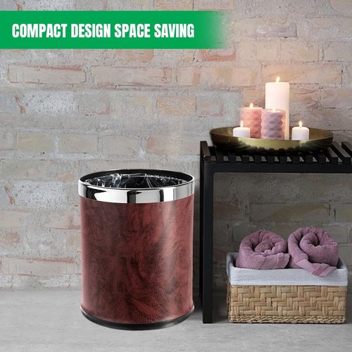 Brelso 'Invisi-Overlap' Open top Leatherette Trash Can, Small Office Wastebasket, Modern Home Décor, Round Shape (Burgundy)