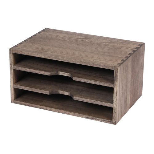 DDYURI 3-Tier Paper Storage Letter Tray File Sorter - Wood Desktop Document Organizer Holders with Mail Sorter, School & Home Magazine File Dividers for Office Accessories Dark(SJ3K-DK)