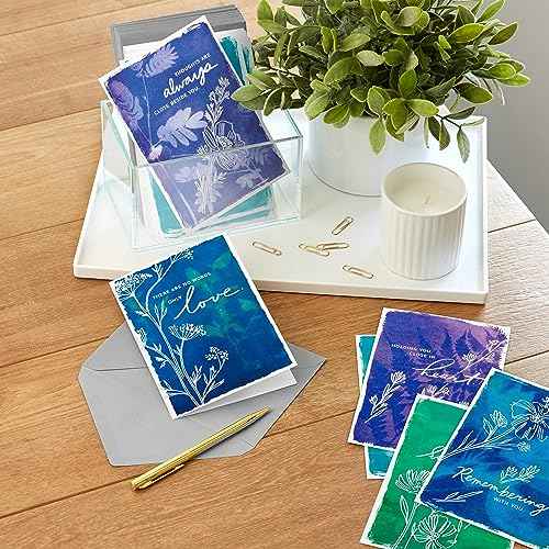 Hallmark Assorted Sympathy Cards (36 Cards with Envelopes) Blue and Green Flower Assortment