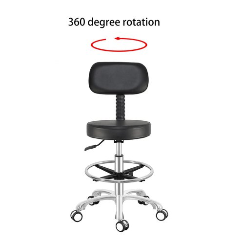Antlu Rolling Adjustable Stool Drafting Chair for Office Shop Kitchen Medical Salon,Swivel Stool with Wheels and Back (Black, with Foot Ring)