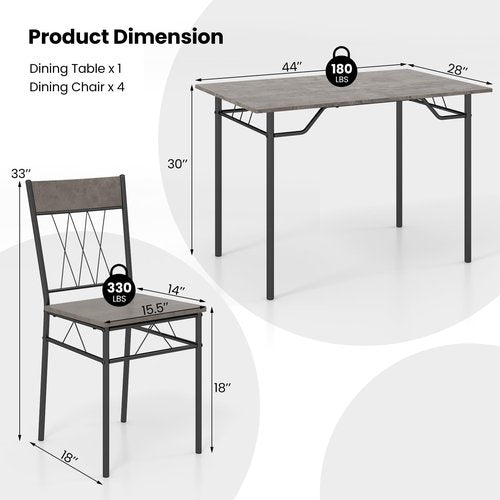 Giantex 5-Piece Breakfast Nook Set, 4 Dining Chairs, Metal Frame, Space-Saving Dinette Table Set for 4, Small Place, Kitchen Table Chairs Set of 4 (Grey)