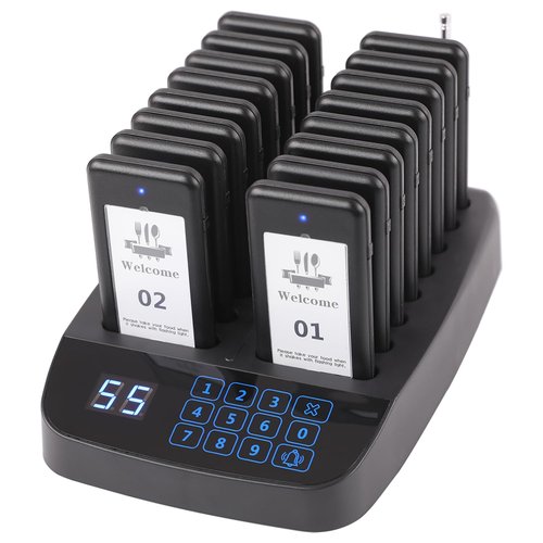 LOUKIENE Restaurant Pager System, 16 Wireless Beepers, Touch Screen Keyboard Calling Customers Waiting Pagers with Vibration Flash and Buzzer for Queue in Food Trucks Churches Hospitals Hotels Eatery