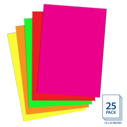 Royal Brites Neon Poster Board 14" x 22" - Striking Colors, Fade-Resistant, Water-Resistant - Ideal for Vision Board Supplies, Signs, Announcements - Lightweight, Durable - Made in USA, 25 Sheets
