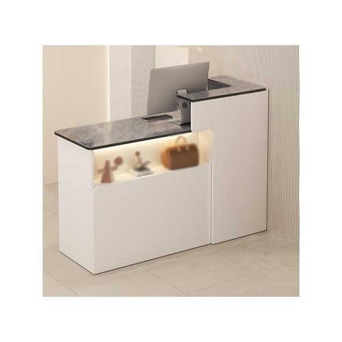 HUFIREHU Reception Desk L-Shap Cashier Front Desk Retail Counter For Checkout Office Reception Counter Curved Corner Retail Counter Cabinet For Office Beauty Salon Lobby Shop(White gray,LEFT_120CM/47.