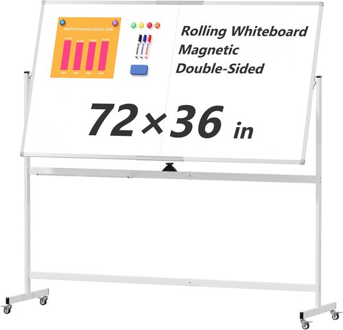 Large Rolling Whiteboard - 72" x 36" Double-Sided Mobile Dry Erase Board on Wheels | Portable Easel for Home & Office