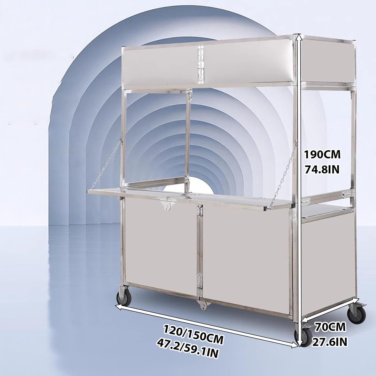 MTSYXYM Cart with Wheels Selling Food,Creative Iron Market Stall,Thickened Sheet Metal, Large Storage Space,Foldable for Storage,for Market Street Food & Events.(47.2 * 27.6 * 74.8in)