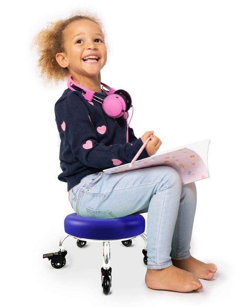 Vapaa taide Rolling Stools with Wheels Heavy Duty 450LB Waterproof PU Leather High Weight Capacity Roller Seat and Crystal Universal Wheels for Men Women Boy Girl Garage Salon Home Office Blue