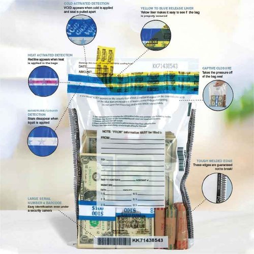 BankSupplies Ultima Blue Clear Deposit Bags | 10W x 14H | Pack of 100 | Transit, Transfer, Valuables | Tamper Evident Tape | Captive Flap Closure | Security Deposit Bag
