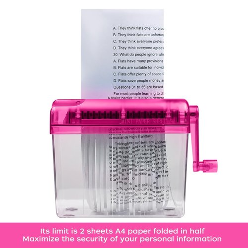 JIKIOU Mini Hand Shredder Portable Paper Shredder Manual Shredder Documents Paper Cutting Tool Home Office Desktop Stationery Red