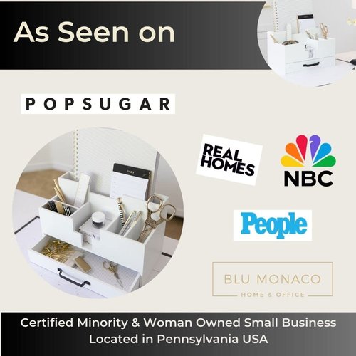 BLU MONACO White Wood Desk Organizer with Drawer – Home Office Accessories for Women – Compact Desktop Storage Solution