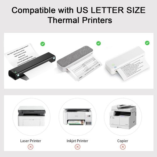 Thermal Printer Paper 8.5 x 11 Inch, 100 Sheets US Letter Size Thermal Paper, Compatible with M08F/A40 Thermal Portable Printer, Continual Feeding Folded Printing Paper (100 Sheets/Continuous Folding)