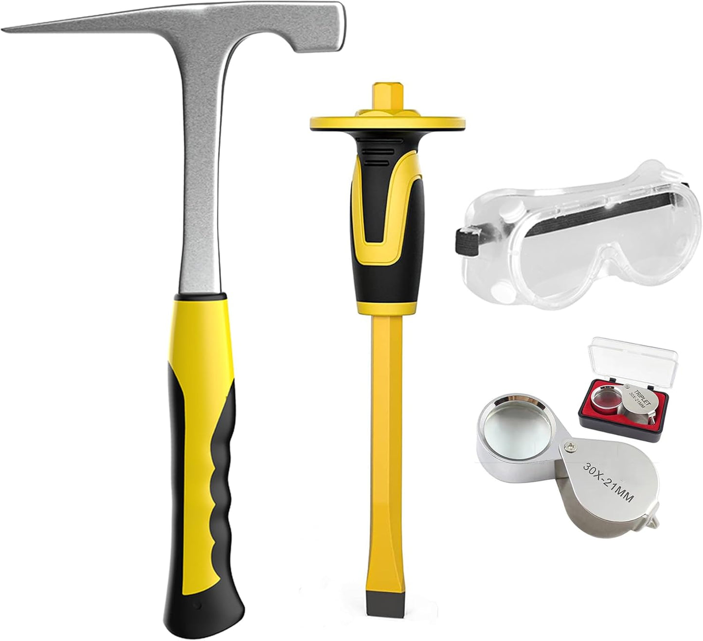 Skiennix Geology Rock Pick Hammer Kit - 32oz Hammer, Chisels & Jeweler's Loupe | Ideal for Rock Hounding & Prospecting