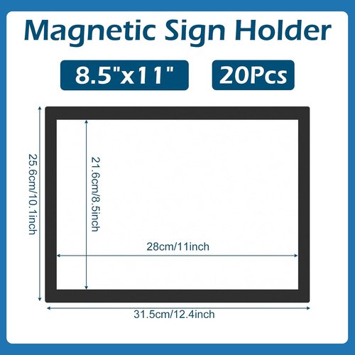 Magnetics 20-Pack Sign Holders - Self-Adhesive Magnetic Document Holders for Wall & Window Display | 8.5 x 11 Inches