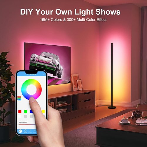 RGB LED Floor Lamp by [Brand Name] - 63-Inch Smart Corner Light with Music Sync & Remote Control
