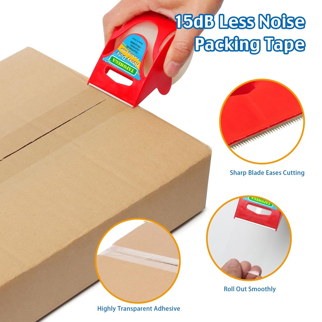 Tafomega Clear Packing Tape for Moving Boxes,Heavy Duty&Noiseless Moving Tape with Dispenser,Strong Adhesive Packaging Tape Releases Smoothly Quietly,1.96 Inch X 27 Yards,6 Packs
