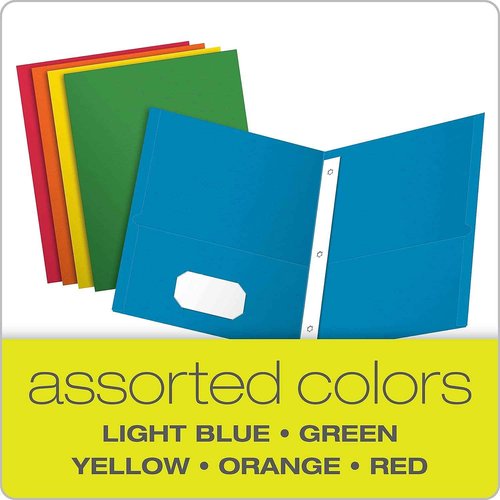 Oxford 57713 Twin-Pocket Folders with 3 Fasteners, Letter, 1/2-Inch Capacity, Assorted, 25/Box