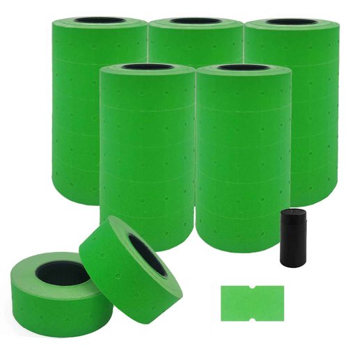 Motex 1 Line Labels - 25,000 Green Blank Price and Date Gun Labels with 1 Ink Roll, Fits MX-5500 and Perco 1 Line Price and Date Guns