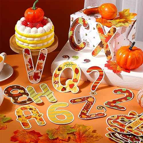 Faccito 176 Pcs Fall Bulletin Board Decorations Letters and Numbers Alphabet Cutouts Thanksgiving Theme Punctuation Symbol Accents for Classroom Preschool Teacher Kids Toddler Autumn Chalkboard Decor
