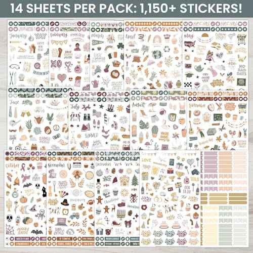 bloom daily planners Monthly Celebrations Planner Stickers for Calendar Decorating, Planning, Scrapbooking - Holiday, Seasonal, & General Events (14 Sheets, 1,150+ Stickers per Pack) - Cool Tones