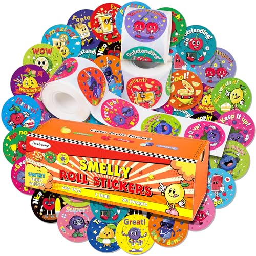 HORIECHALY 3 Rolls Scratch and Sniff Scented Stickers for Kids, 600 Pcs Smelly Motivational Reward School Stickers, Scented Encouragement Classroom Sticker for Teachers, Students(1.57")