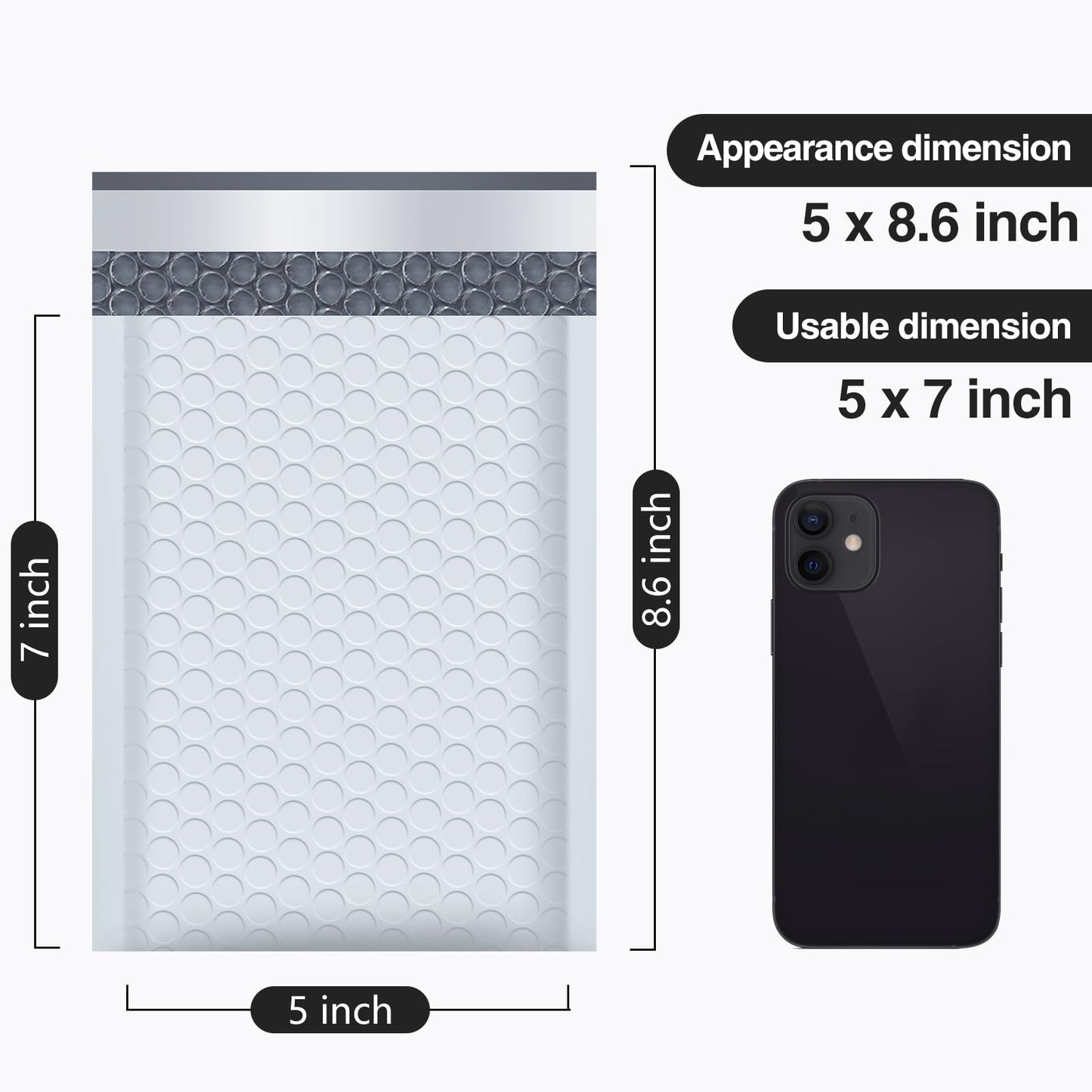 UCGOU Bubble Mailers 5x8.6 Inch Usable Size 5x7 Inch White 50 Pack Padded Envelopes Small Business Mailing Packages Self Seal Adhesive Waterproof Boutique Shipping Bags for Jewelry Makeup Supplies