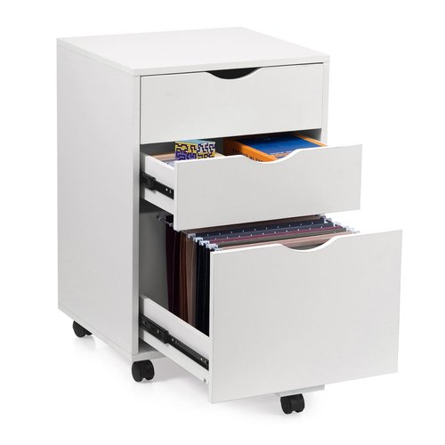 HollyHOME 3-Drawer Wood File Cabinet, Under Desk Cabinet for Home Office, Rolling Storage Shelf for Home, Printer Stand, for A4, Letter-Size, 11.8in Hanging File Folders, White