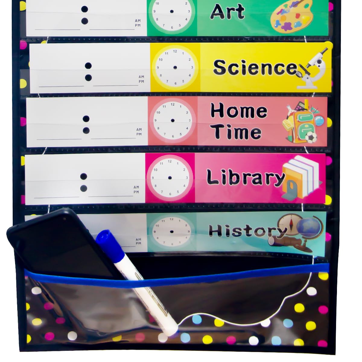 Fancy Land Daily Schedule Pocket Chart Educational Pocket Chart for Classroom Office Home Teachers Preschool Activity Supplies 15 Pockets 27 Double-Sided Reusable Dry-Eraser Card 13 x 37 Inches