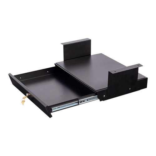 Stand Up Desk Store Add-On Office Sliding Under-Desk Drawer Storage Organizer for Standing Desks (Black, Lockable with Padded Laptop Shelf) 18"