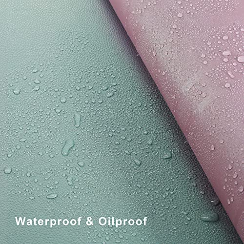 Vyaaa L-Shaped Leather Desk Pad, Two Tone Gaming Mouse Pad for Corner Desk Mat, Office and Home, 43 x 43 x 15.7 Inch, Pink and Green
