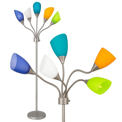 LIGHTACCENTS Medusa Floor Lamp with 5 Colorful Gooseneck Shades – Adjustable Standing Lamp for Bedroom, Kids Room, Dorm, or Classroom – Modern Acrylic Light with Rotary Switch
