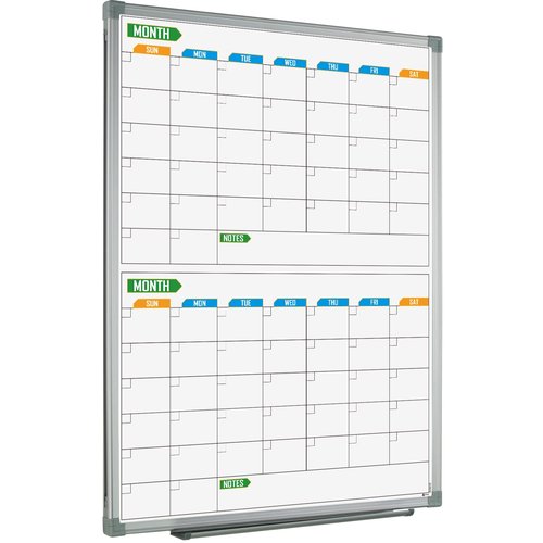 Lockways 2 Monthly Dry-Erase Calendar Whiteboard, 24" x 18", Wall-Mounted Aluminum-Framed Calendar Board
