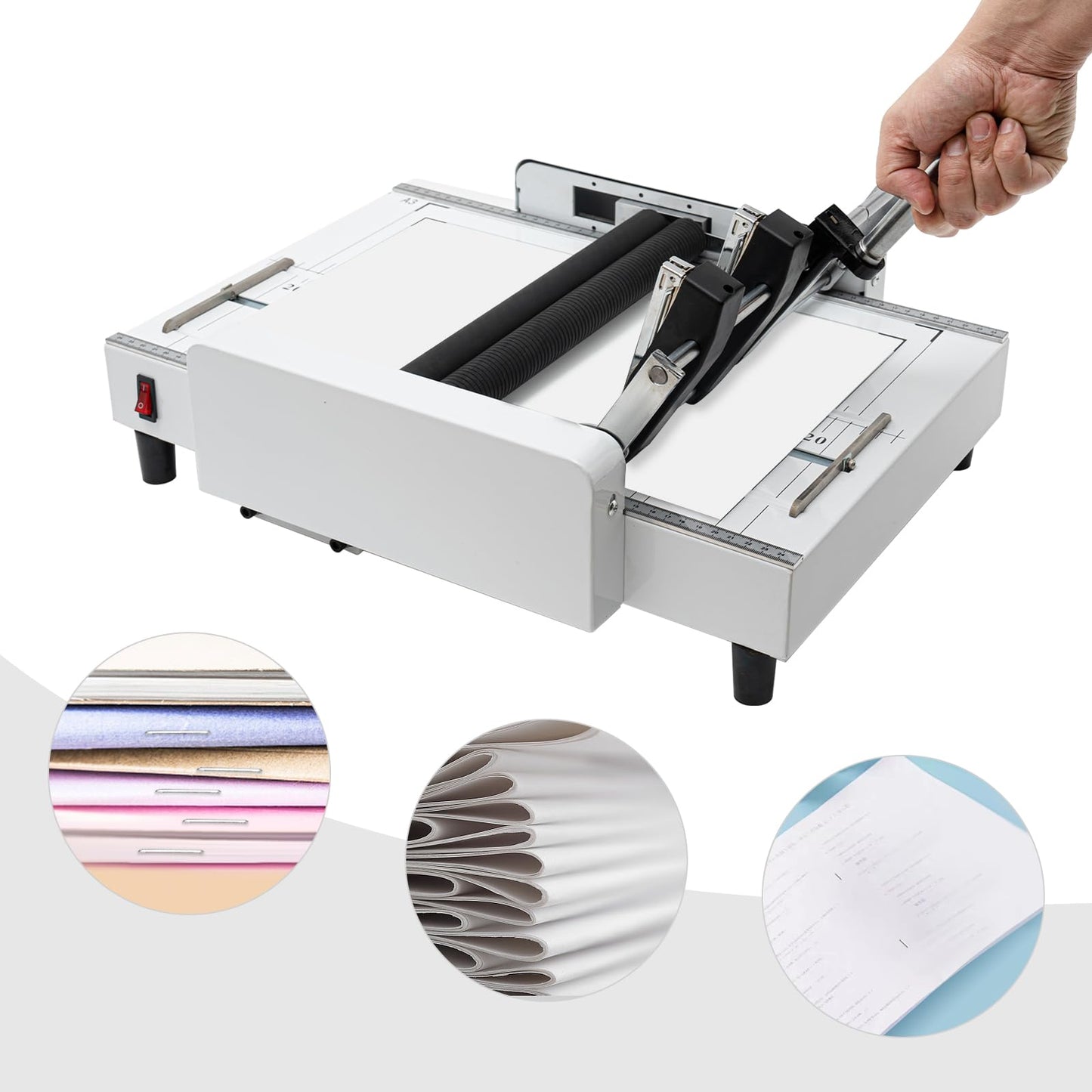 Binding Folding Machine, A3 Booklet Maker with Millimeters Positioning Silicone Folding Rollers Thread Design and Visible Panel Long Power Cord Booklet Folding and Binding Machine for Homes Schools