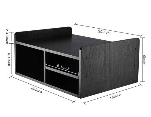 PAG Desktop Printer Stand with Storage, Paper Storage Holder Rack for Desk, Wooden Printer Organization for Home/Office, Black