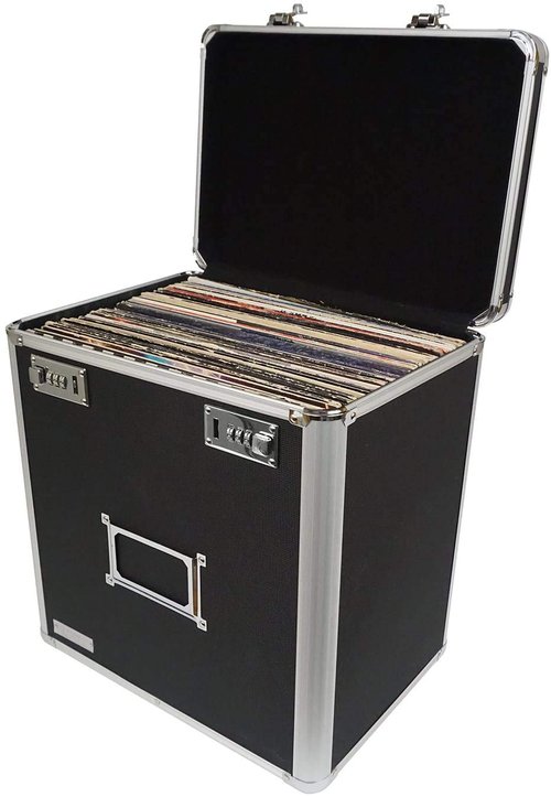 Vaultz Vinyl Record Storage Box - Locking 50 Album Holder & Organizer - Great Alternative to Flimsy LP Crate - 14.4 x 13.4 x 9.6 Inches - Led Zeppelin Album Design