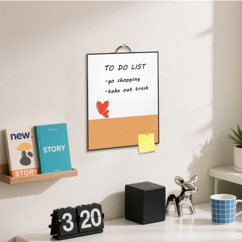 Lumspax Small White Board 16" x 12" for Wall, Portable Black Aluminum Framed Whiteboard with Cork, Combination Modern Dry Erase Board with Handle for Home, Office, School